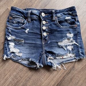 American Eagle Outfitters Blue Distressed Hi Rise Shorties - Size 2